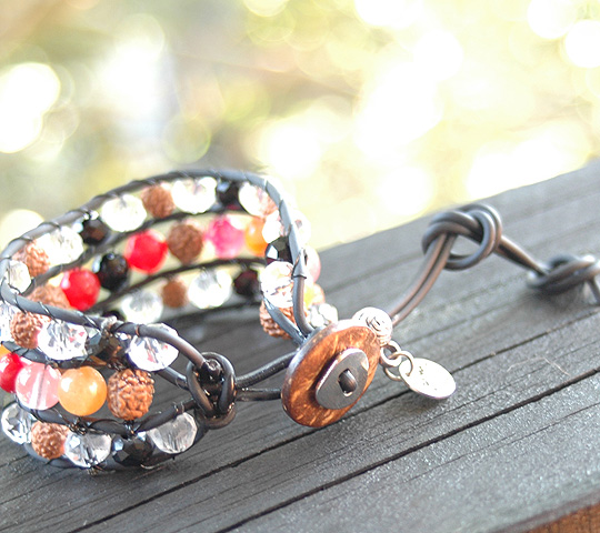 ルドラクシャと天然石のブレスレット・チャンルータイプ6295