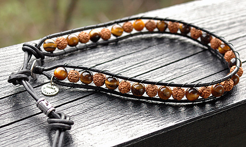 ルドラクシャとタイガーアイのブレスレット・チャンルータイプ6312