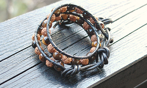 ルドラクシャとタイガーアイのブレスレット・チャンルータイプ6312