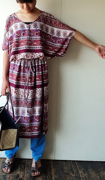 レーヨンバティック・着物スリーブワンピース